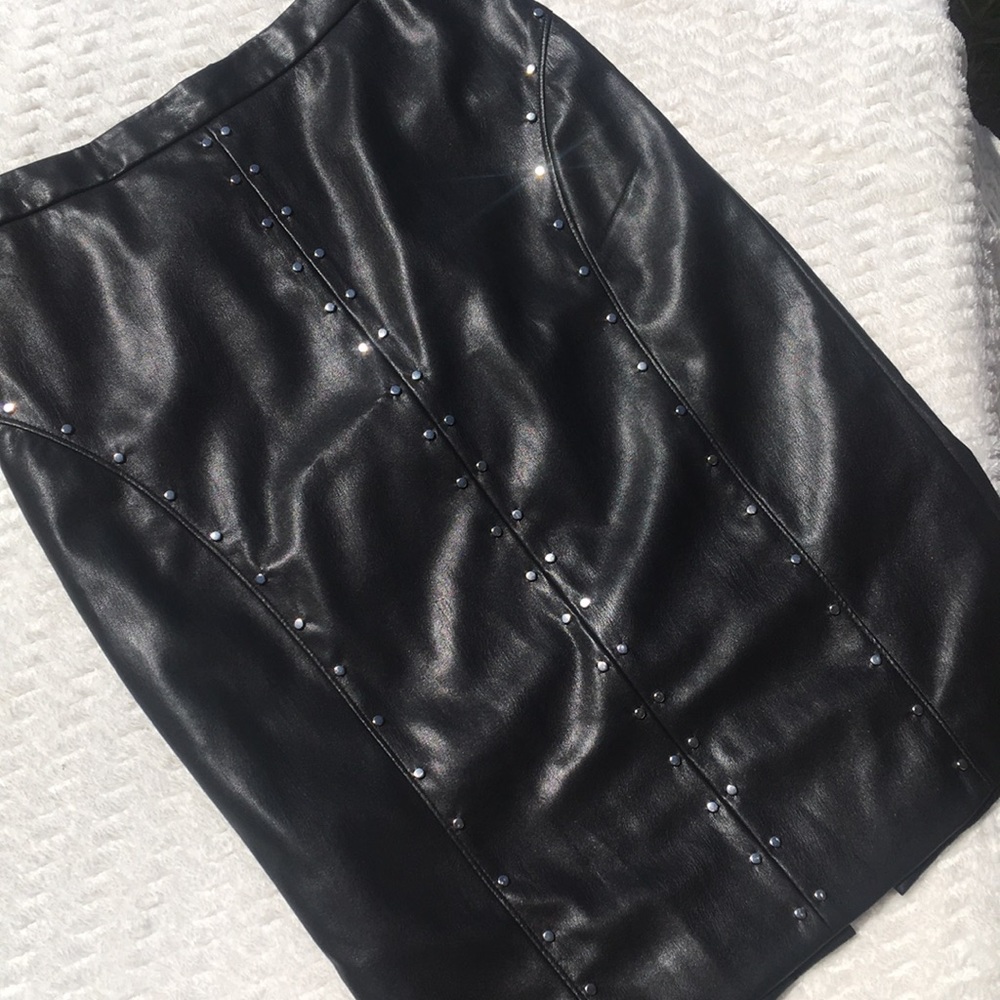 Black studded faux leather pencil skirt